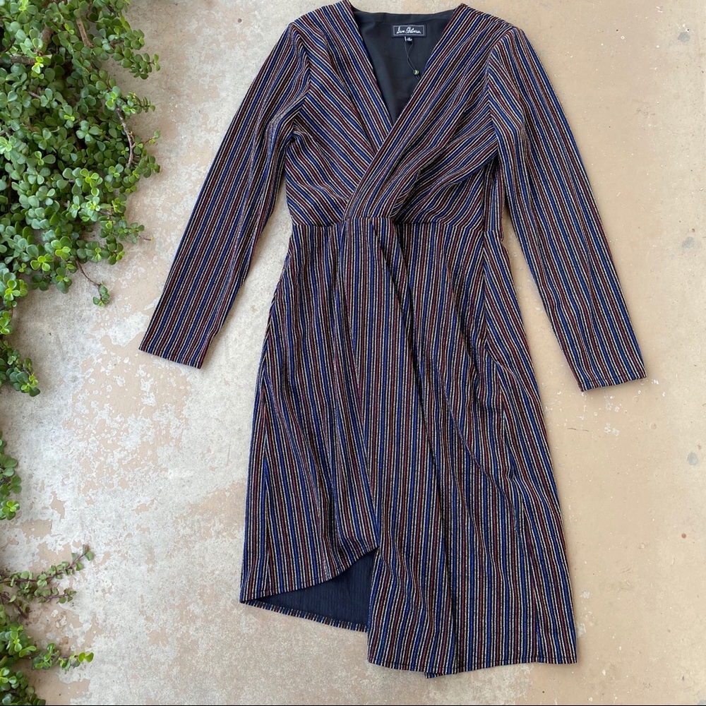 Sam Edelman Rainbow Glitter Stripe Faux Wrap Dress